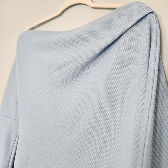 Free People Fuji Thermal Long Sleeve Off the Shoulder Top in Dew Shine Blue, L - Picture 7 of 11